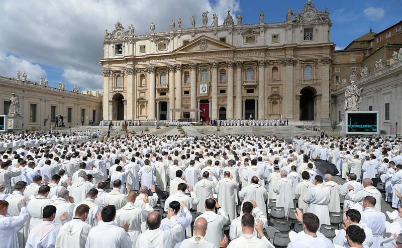Pope Francis celebrates a Jubilee Mass for priests in St. Peter's Square at the Vatican on Friday.