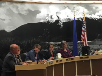 Aquatics Board Chair Max Mertz presents the annual report to the Juneau Assembly. (Photo by Lakeidra Chavis/ KTOO)
