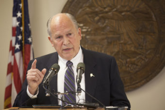 Alaska Gov. Bill Walker talks about the state's budget on Wednesday, June 1, 2016 during a press conference in Juneau, Alaska. (Photo by Rashah McChesney/KTOO)