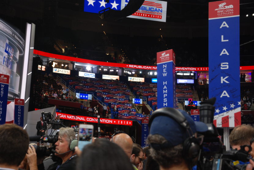 The view from the Alaska delegation section of the floor of the Republican National Convention in Cleveland, July 18, 2016. (Photo by Lawrence Ostrovsky)