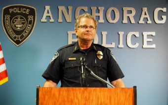 Anchorage Police Chief Chris Tolley addresses reporters at after police officers killed a Home Depot robbery suspect on July 12, 2016. (Photo by Zachariah Hughes/Alaska Public Media)