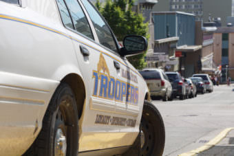 An Alaska State Trooper cruiser parked on Seward Street in downtown Juneau, 2016 07 18. (Photo by Jeremy Hsieh/KTOO)