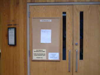 Entrance to one of the courtrooms in the Dimond Courthouse in Juneau.