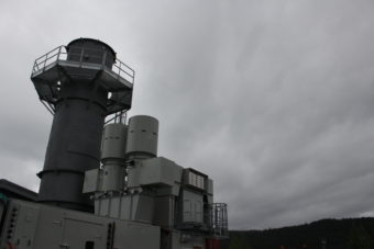 The exhaust stack for diesel turbine. (Photo by Elizabeth Jenkins/KTOO)