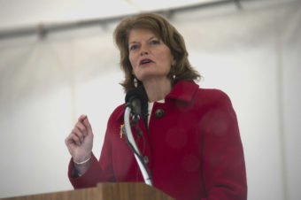 Sen. Lisa Murkowski (R-Alaska) speaks during the commissioning ceremony of San Antonio-class amphibious transport dock ship USS Anchorage (LPD 23) at the Port of Anchorage, May 4, 2013. More than 4,000 people gathered to witness the ship's commissioning in its namesake city of Anchorage, Alaska. Anchorage, the seventh San Antonio-class LPD, is the second ship to be named for the city and the first U.S. Navy ship to be commissioned in Alaska. (Photo by Specialist 1st Class James R. Evans/U.S. Navy)