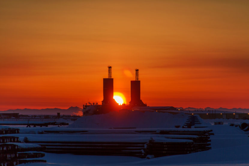 North Slope Drill Rigs at sunrise