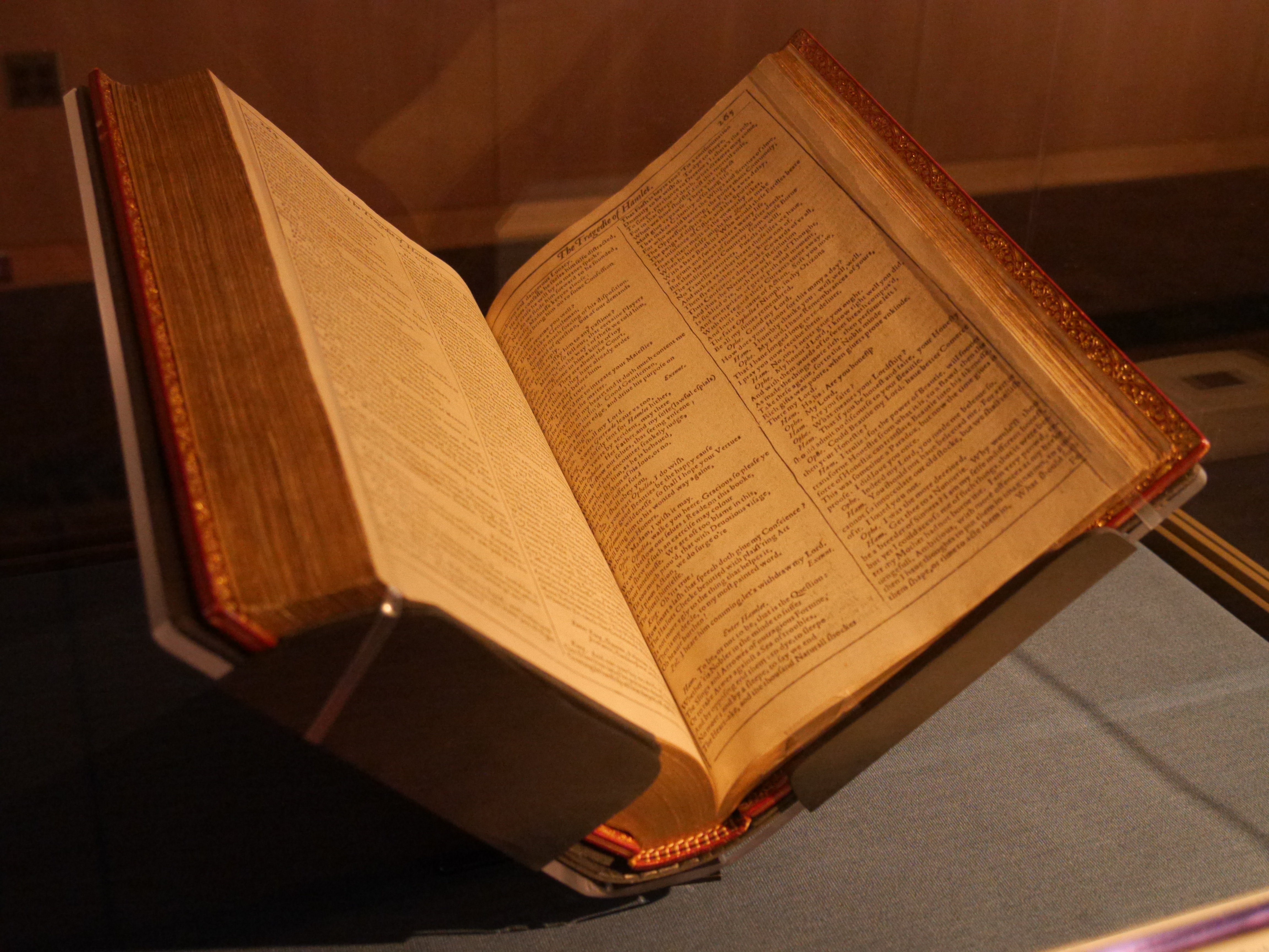 The First Folio sits in a temperature controlled container on display at the Alaska State Library. (Photo by Lakeidra Chavis/KTOO)