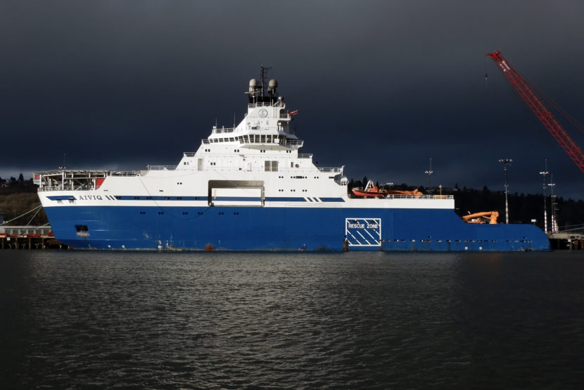 The heavy tug Aiviq on Dec. 20, 2015. The ship is owned by shipbuilding firm Edison Chouest. (Creative Commons photo by <a href="https://flic.kr/p/CrFLZZ">Andrew W. Sieber</a>)