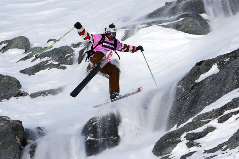 JT Holmes competes during the 2009 Xtreme freeride contest in Verbier, Switzerland.