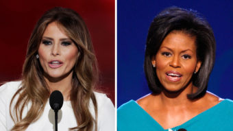 Melania Trump speaks to the Republican National Convention on Monday night. Two passages from her speech closely mirrored Michelle Obama's 2008 Democratic convention speech. (Photos by The Associated Press)