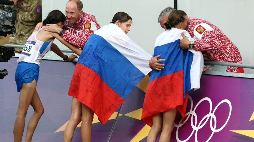 The fate of Russia's athletes for this summer's Olympics is cast further into doubt by a new setback. Here, Russian coaches and athletes are seen at the 2012 Summer Olympics in London. (Sergei Grits/AP)