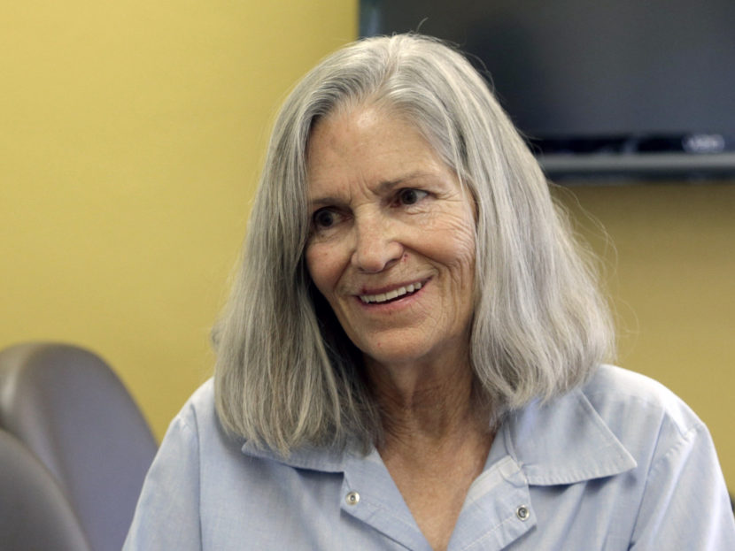 Former Charles Manson follower Leslie Van Houten confers with her attorney, Rich Pfeiffer, not shown, during a break from her hearing before the California Board of Parole Hearings in April in Chino, Calif. Nick Ut/AP