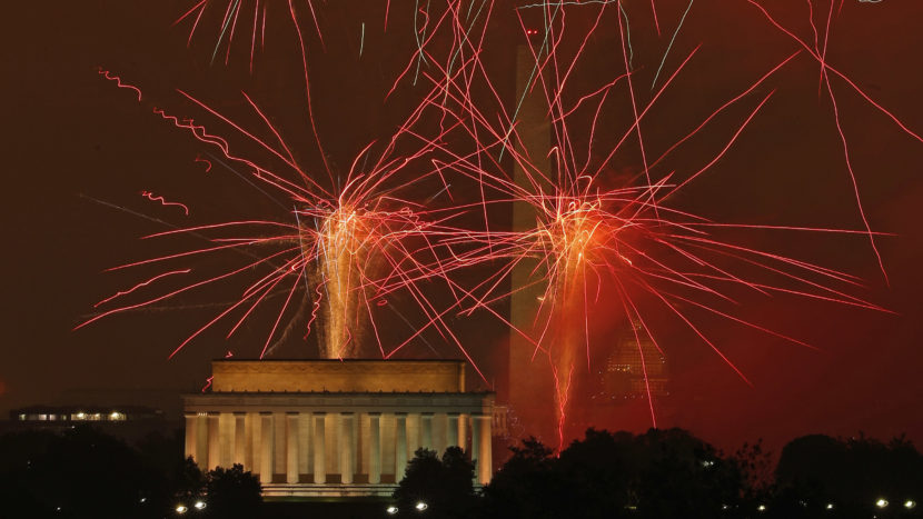 Fireworks explode over the National Mall during the 2015 July 4th fireworks show in Washington, D.C. For its 2016 Independence Day show, PBS used stock footage from previous shows, due to bad weather in the capital. (Photo by Chip Somodevilla/Getty Images)