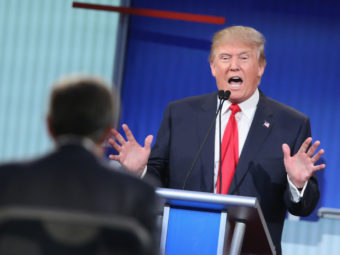 Trump fields a question during the first Republican presidential debate hosted by Fox News. That debate pulled in 24 million viewers, the largest ever for a presidential primary debate. (Photo by Scott Olson/Getty Images)