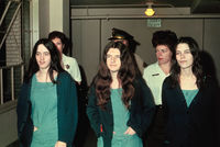 Manson "family members" Susan Atkins, Patricia Krenwinkle, and Leslie van Houton (from left to right). Bettmann/Bettmann Archive