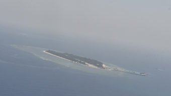 An aerial image shows Taiping island, in the Spratlys chain in the South China Sea, on March 23. (Photo by Sam Yeh/AFP/Getty Images)