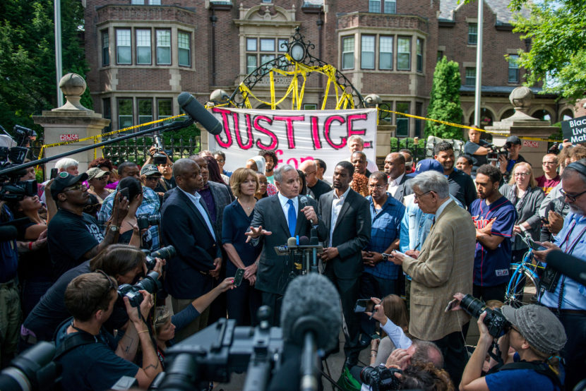 Minnesota Gov. Mark Dayton speaks outside the governor's mansion following the police shooting death of Philando Castile in St. Paul, Minnesota. (Photo by Stephen Maturen/Getty Images)