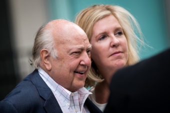 Fox News CEO and Chairman Roger Ailes and his wife, Elizabeth Tilson, leave the News Corp. building in New York on Tuesday. Ailes is stepping down from his role and Rupert Murdoch will be taking over as chairman and acting CEO. (Photo by Drew Angerer/Getty Images)