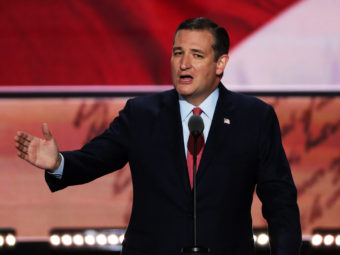 Sen. Ted Cruz addresses the Republican convention on Wednesday -- without endorsing Donald Trump. (Photo by Alex Wong/NPR)