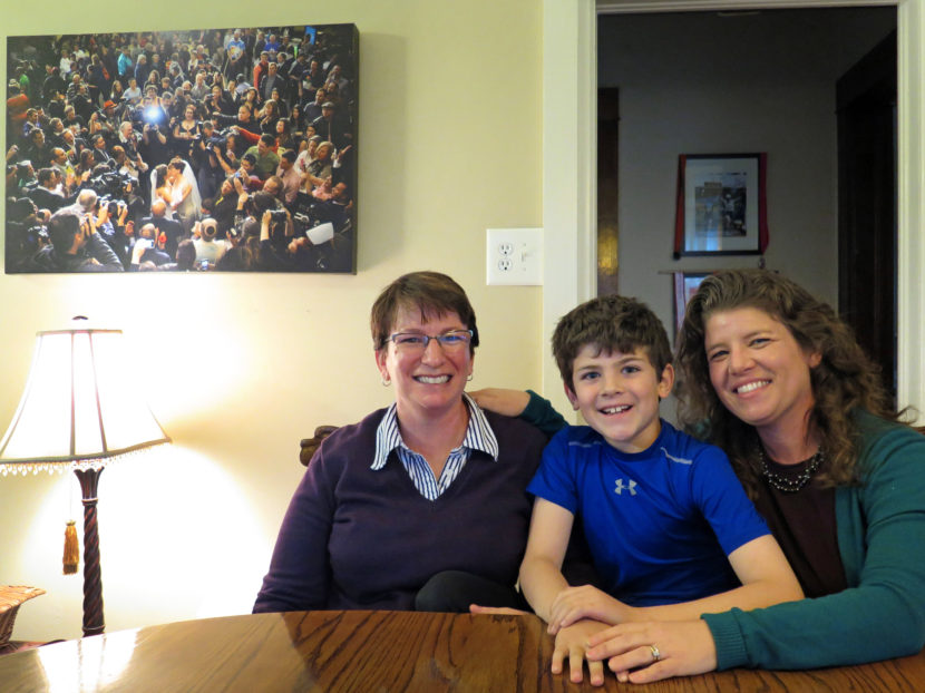 Francine Robin Simon (left) and Anna Simon with their son, Jeremy, in their home in Denver. Anna and Francine were one of the first same-sex couples in Colorado to obtain a civil union. (NPR)