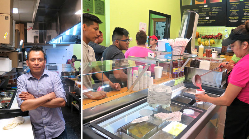 Jose Luis Valdez (left) at his restaurant Paleterias Tropicana in Kansas City, Kan. Valdez is disappointed that Obama did not make the path to citizenship easier during his presidency. (Right) Paleterias Tropicana, an ice cream shop that also serves traditional Mexican lunch and dinner items.