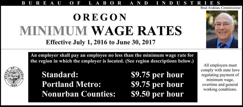 Oregon minimum wage rates