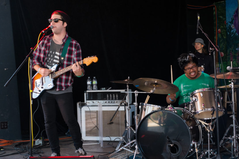 Eric Mountcastle and James Rosales of the Seattle band SHIVERTWINS perform at the 2014 Southeast Alaska State Fair. (Photo by Annie Bartholomew/KTOO)