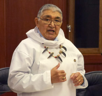 Rep. Benjamin Nageak, D-Bethel, during debate on the creation of Indigenous Peoples Day, April 1, 2016. (Photo by Skip Gray/360 North)