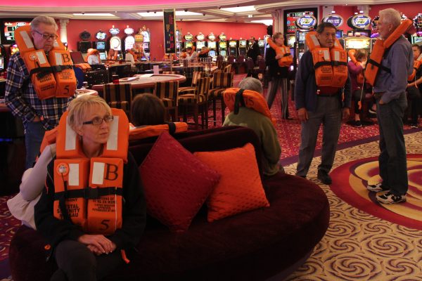 Passengers took part in an emergency drill before the Crystal Serenity left Seward. Photo: Rachel Waldholz, Alaska’s Energy Desk