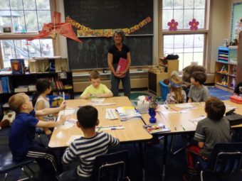 Denise Caposey teaches first graders at Skagway School. This school year is the first in 20 years in which enrollment is big enough to warrant single-grade elementary classrooms. (Photo by Emily Files/KHNS)