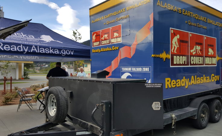 Alaska's earthquake simulator was in Juneau on Wednesday, August 31, 2016. The emergency preparedness and awareness event was hosted by Alaska Division of Homeland Security and Emergency Management and Juneau Local Emergency Planning Committee. The event will run through Thursday before continue its tour of Southeast Alaska. (Photo by Tripp J Crouse/KTOO)