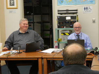 Juneau School Board meeting with Superintendent Mark Miller (right) on Tuesday, Aug. 9, 2016.