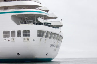 The luxury cruise liner Crystal Serenity arrived off the coast of Nome on Sunday. (Photo by Lauren Frost/KNOM)