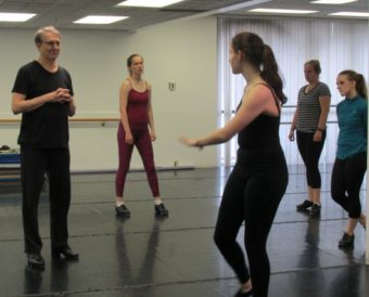 Bill Evans answers questions during tap class.