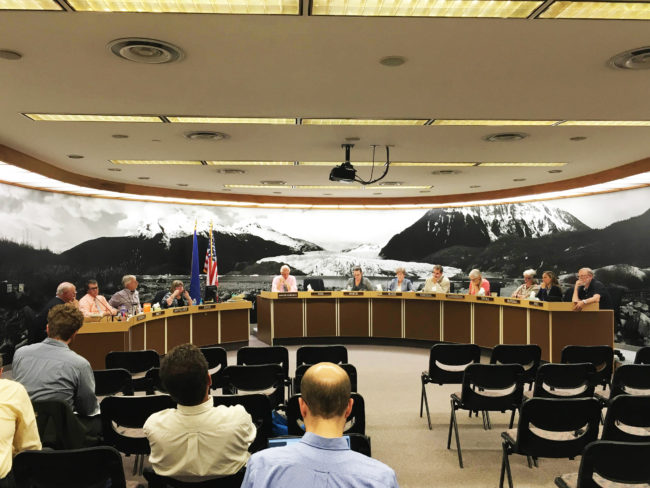 Assemblyman discuss possible solutions during the Juneau Assembly's Finance Committee meeting Aug. 11, 2016. (Photo by Lakeidra Chavis/ KTOO)