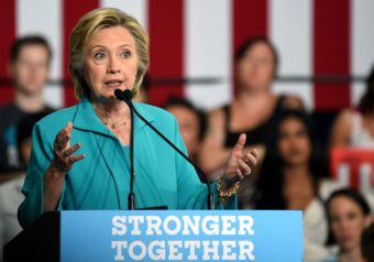 In a speech in Reno, Nev., on Thursday, Hillary Clinton drew connections between rival Donald Trump and hate groups. (Photo by Josh Edelson/AFP/Getty Images)