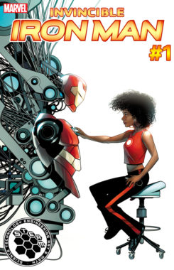 Invincible Iron Man — featuring the debut of a new hero, Riri Williams — is one five books Marvel is using to promote science, math, and arts disciplines through a series of covers. Courtesy of Marvel