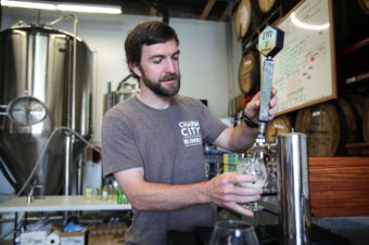 "What will get people to try our mead? If we can make it closer to a beer, that might help," says Andrew Geffken, co-owner of Charm City Meadworks in Baltimore, Md. (Morgan McCloy, NPR)