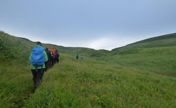 Youth Conservation Corps hike on Aiktek. (Zoe Sobel, KUCB)