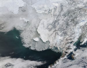 A satellite view of Western Alaska and the Bering Strait, taken Feb. 4, 2014. (Photo by NASA)