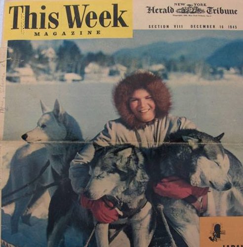 Natalie Norris, then Natalie Jubin, from the cover of This Week magazine in December of 1945. Photo via Histoire des courses mythiques et des grands mushers)