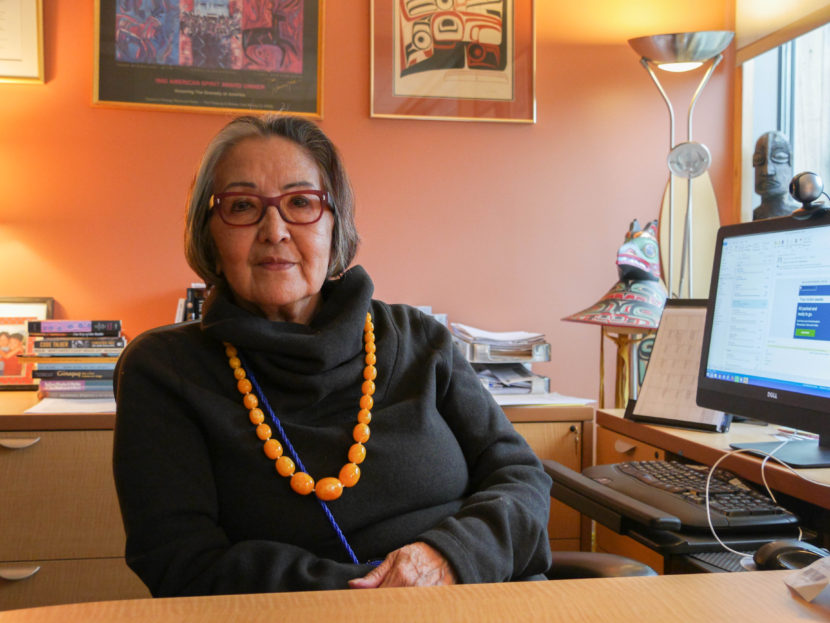 Sealaska Heritage Institute President Rosita Worl sits in her office. (Photo by Lakeidra/ KTOO)