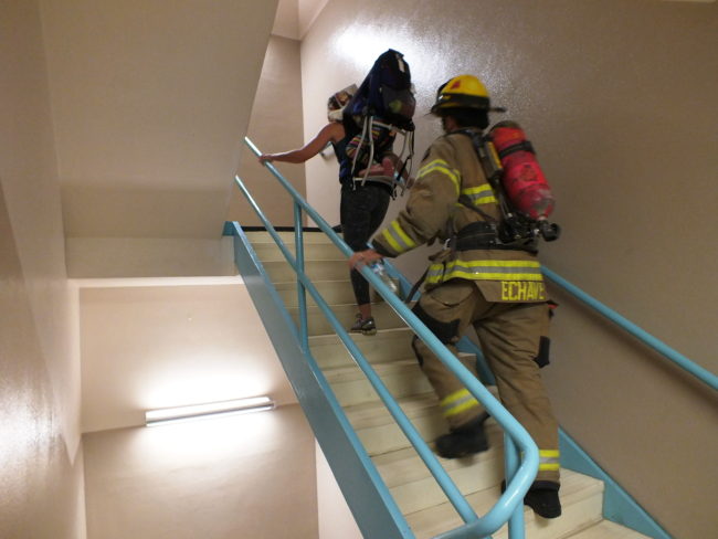 Some firefighters participated in the 9/11 Memorial Stair Climb along with their family.