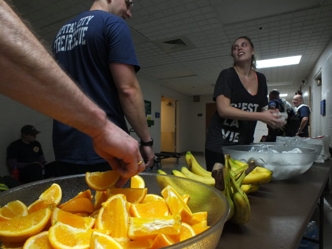 Fresh fruit, towels, and plenty of water were available for stair climb participants for extra energy and prevent dehydration.