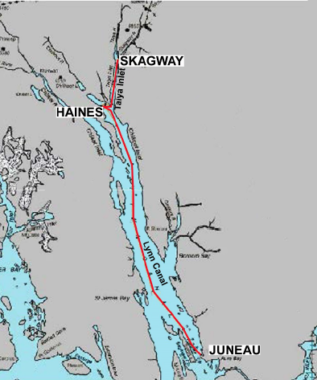 The path of the Lynn Canal fiber-optic cable. (AP&T