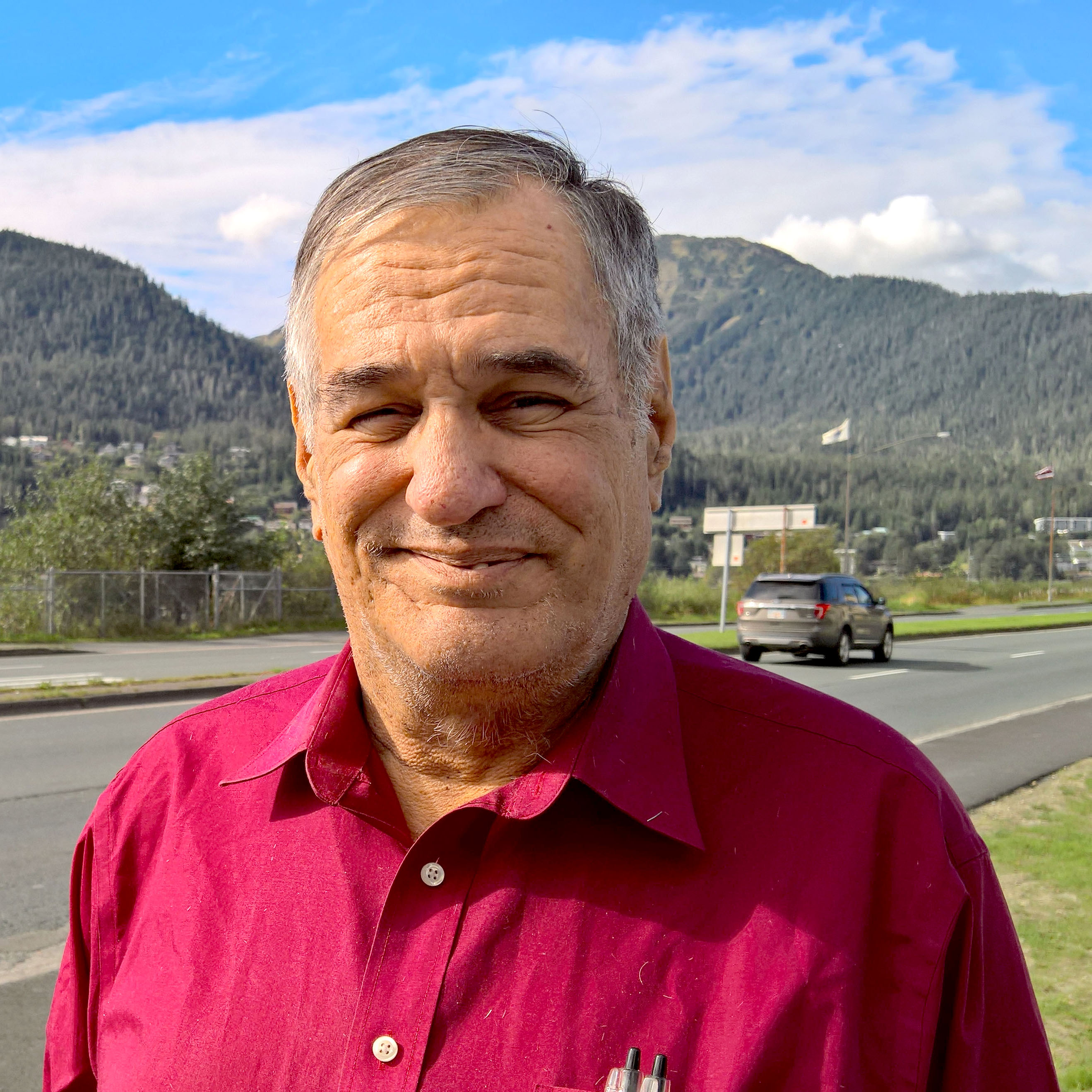 William Quayle poses for a photo outside KTOO, Sept. 2, 2016. Quayle is a candidate for Juneau Assembly. (Photo by Jeremy Hsieh/KTOO)