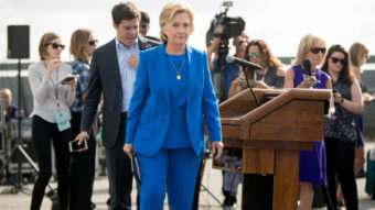 Democratic presidential candidate Hillary Clinton walks towards her campaign plane Thursday in White Plains, N.Y. (Photo by Andrew Harnik/Associated Press)