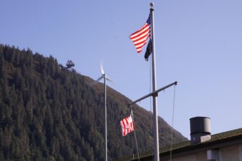 wind turbine and flags at Coast Guard Station Juneau 2016 09 29