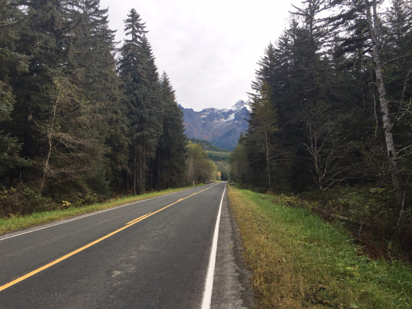 This is a stretch of Glacier Highway. Gov. Walker is facing a decision on whether to extend the road. Oct. 4, 2016. (Photo by Andrew Kitchenman/KTOO)