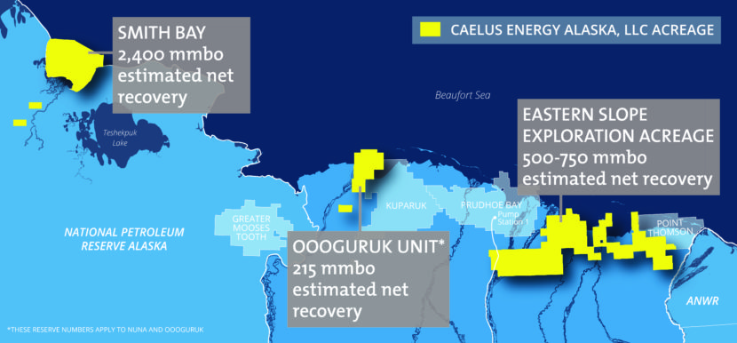 Map of areas Caelus is exploring or producing from on the North Slope. (Image courtesy Caelus Energy).